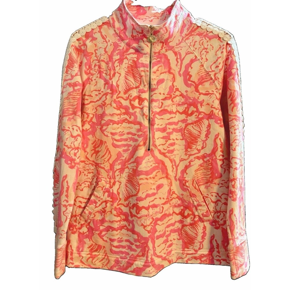 Lilly Pulitzer Medium M Skipper Popover Tiki Pink Sunken Treasure Pullover
